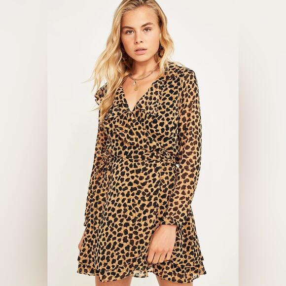 Free People Frenchi Leopard Wrap Mini Dress Size XS - Picture 2 of 8